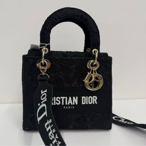 Christian Dior Lady D-Lite Floral Lace Embroidered Tote – Black